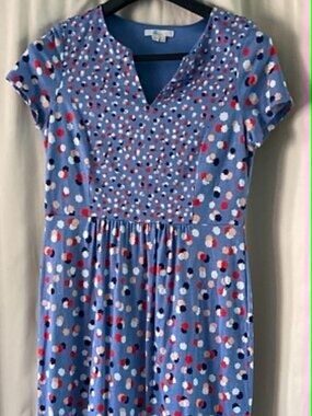 Boden Blue Dot Fit & Flare Dress Size 10L Summer Cottage Core